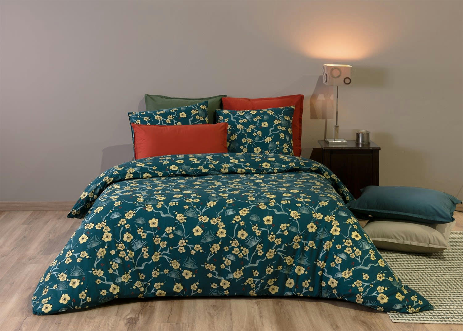 MALDIVES - Parure housse de couette percale de coton vert 220x240 cm