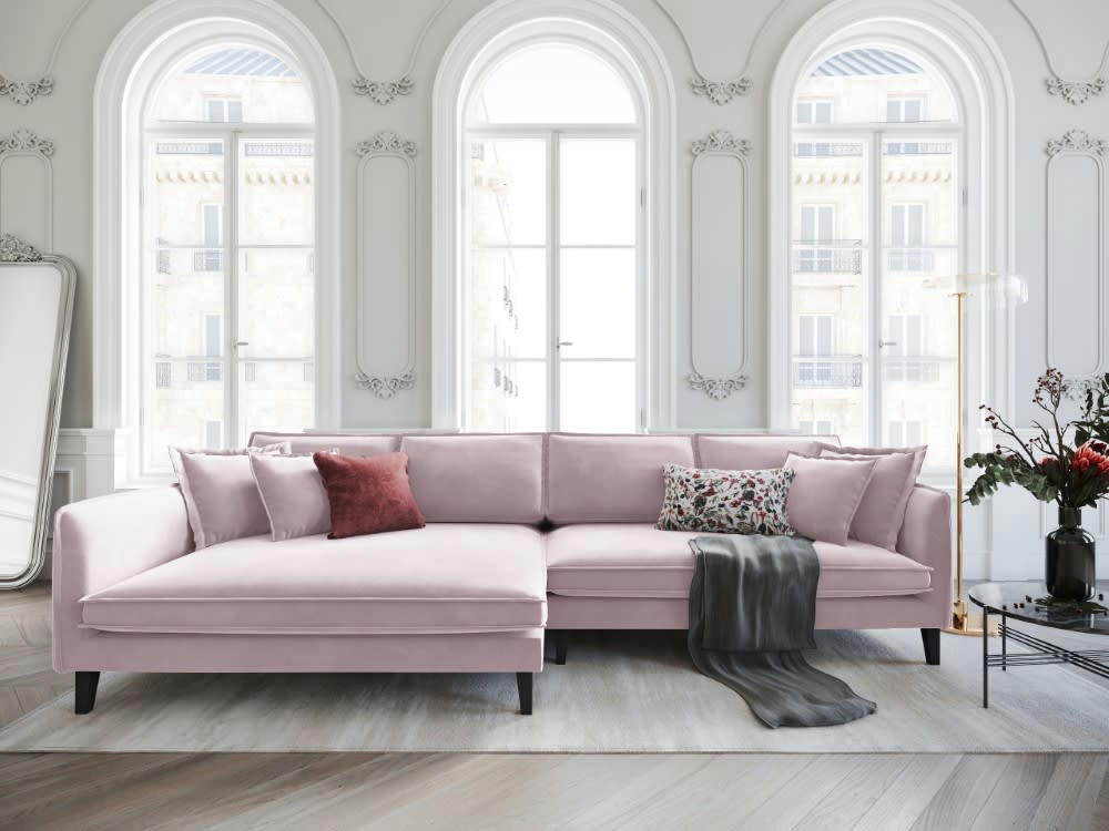 PROVENCE - Canapé d'angle 4 places en velours lavande