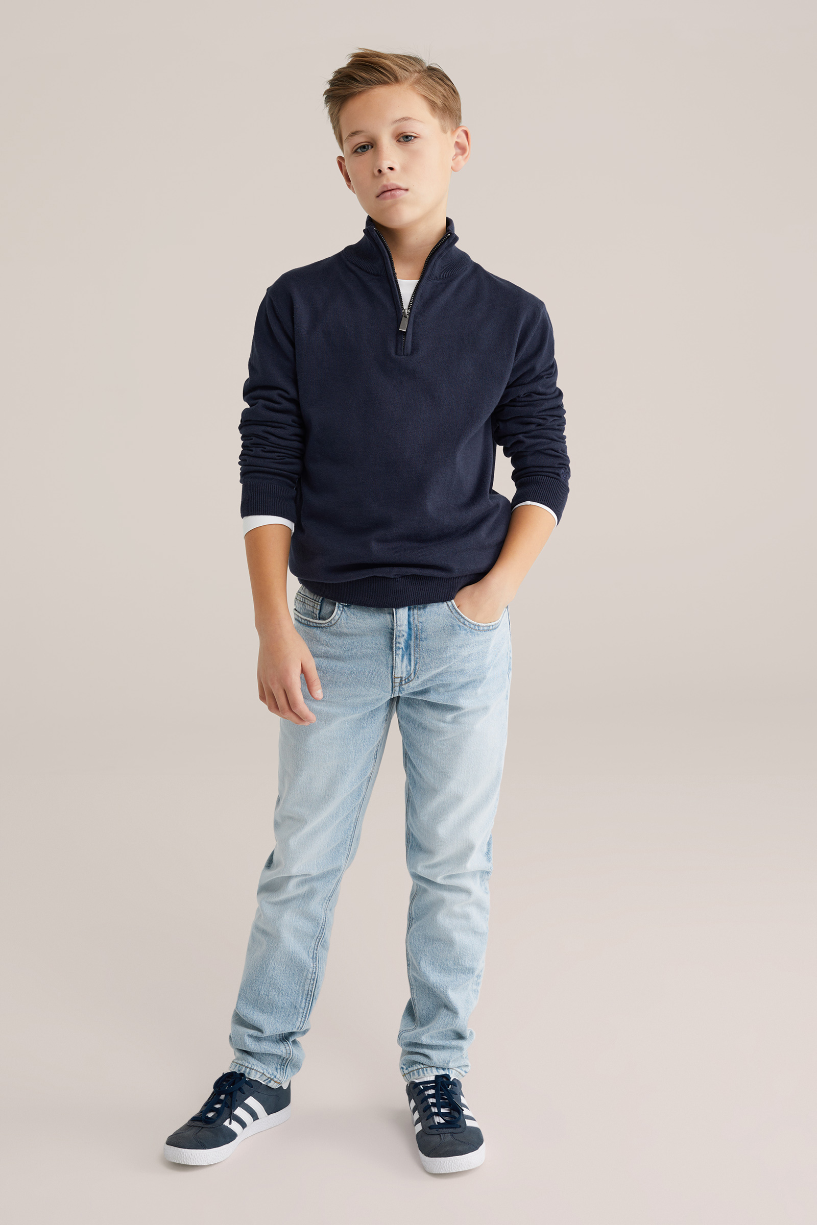 Jongens gebreide trui met quarter-zip en embroidery