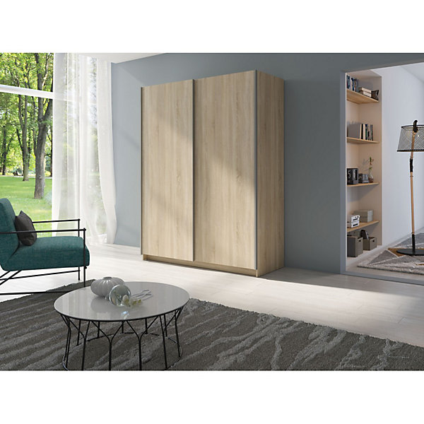 Armoire 2 portes coulissantes - Collection GOZU - Coloris chene sonoma - 150 x 198 x 62 cm