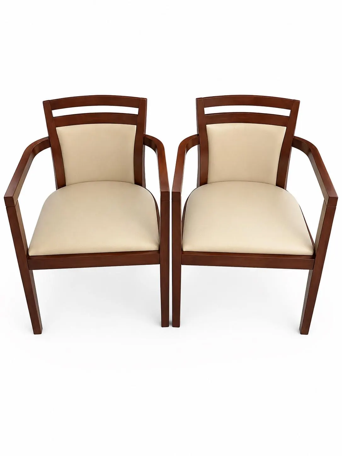 Mid-Century Modern Style Wood Guest Chairs | Pair of Upholstered Office or Dining Armchairs