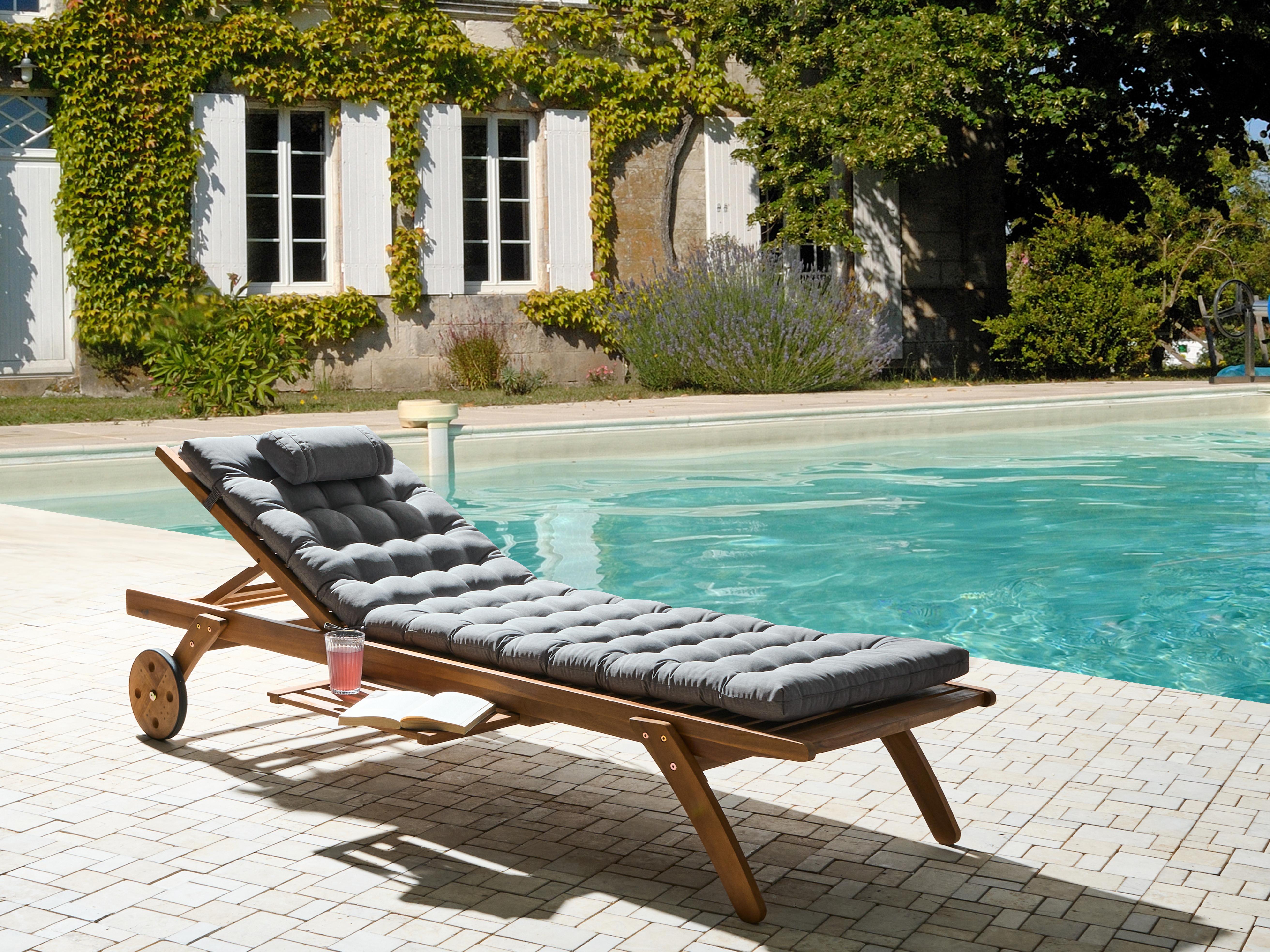 Sun Lounger Pad Cushion CESANA PREMIUM 192 x 56 cm Grey Melange