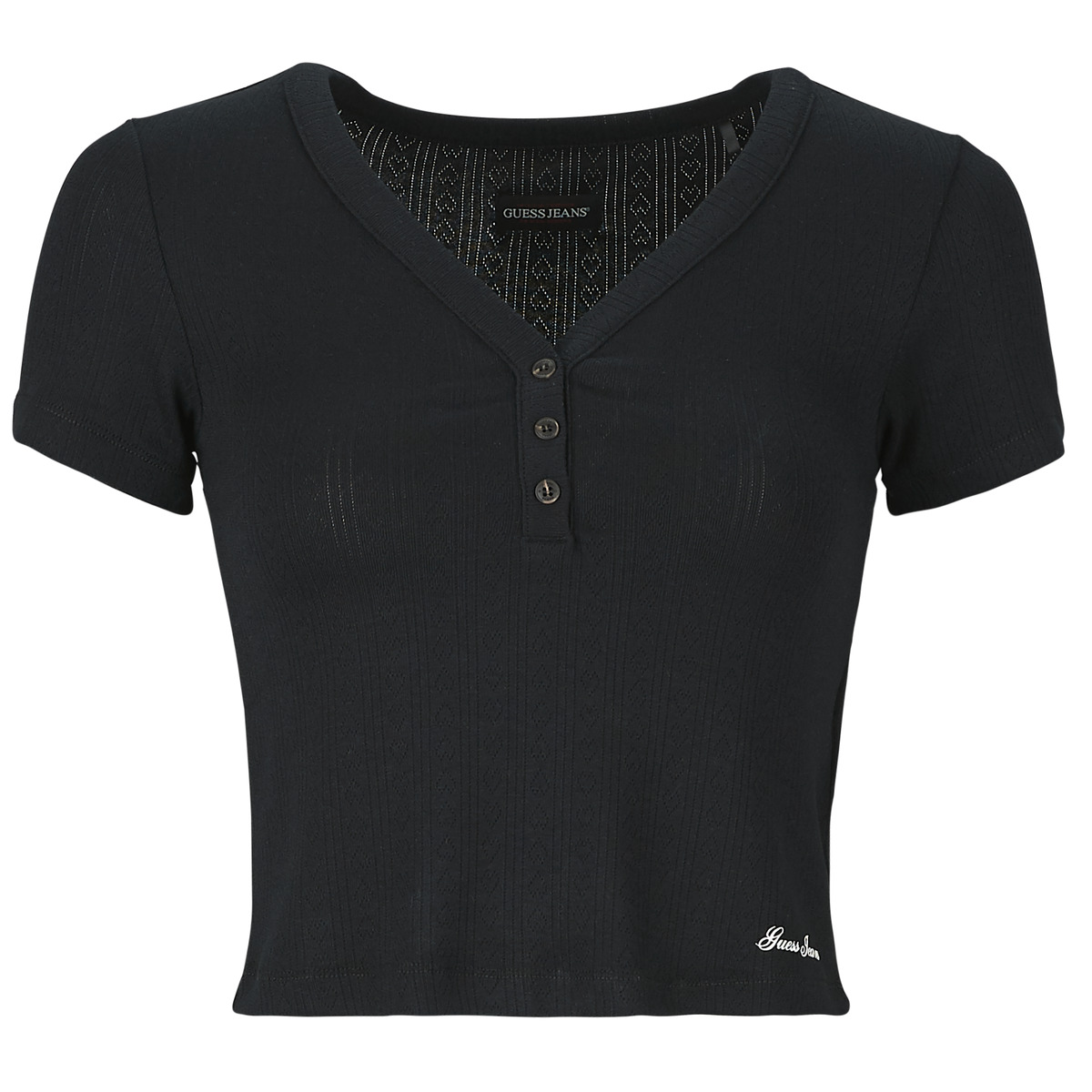 Guess - GJ POINTELLE SS HENLEY - Black