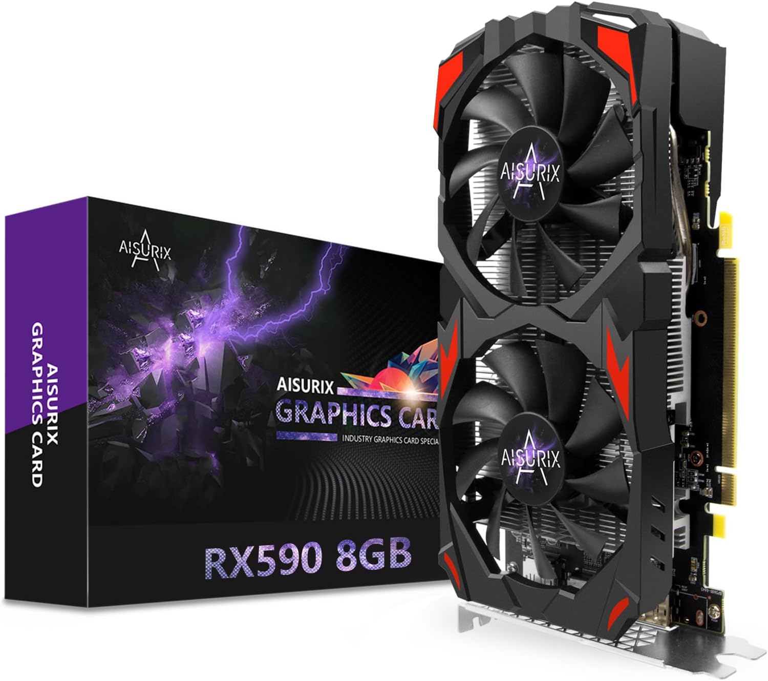 AISURIX RX 590 Graphics Card, Real 8GB, GDDR5, 256 Bit, RX 580 2304SP Pc Gaming Video Card, 2XDP, HDMI, PCI Express 3.0 with Freeze Fans Graphics Card for Gaming pc
