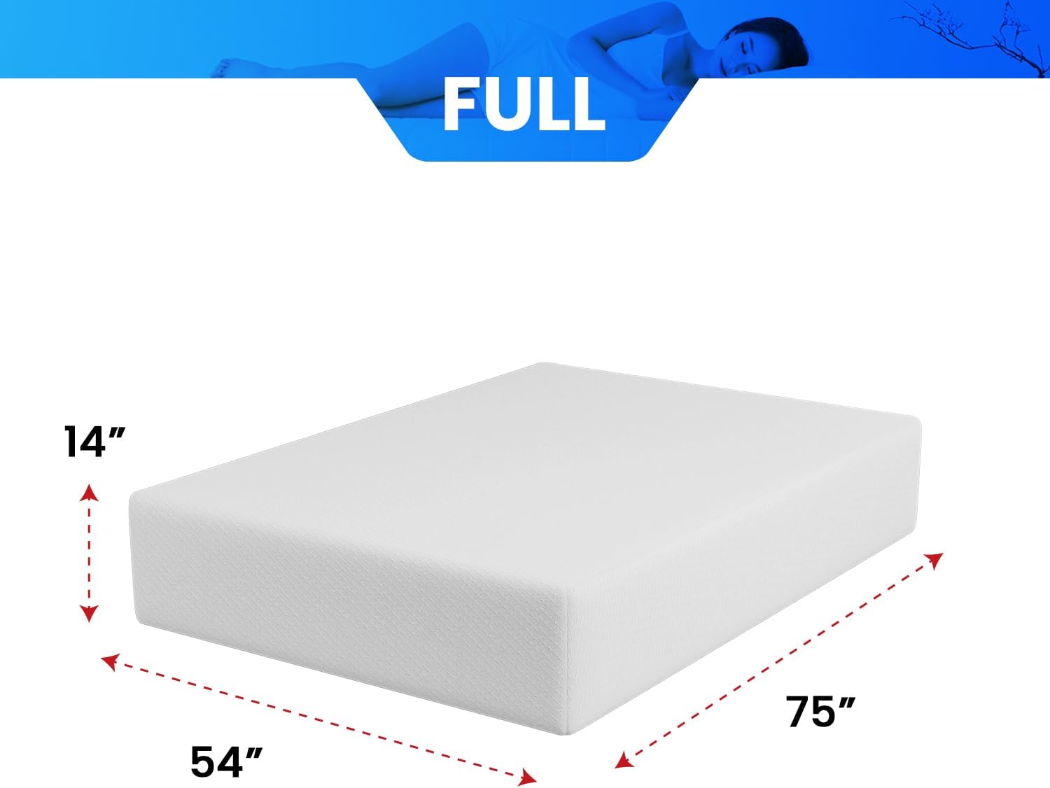 FDW 14 inch Gel Memory Foam Mattress Medium Firm Mattresses for Cool Sleep Relieving No Fiberglass CertiPUR-US Certified Mattress in a Box,Full