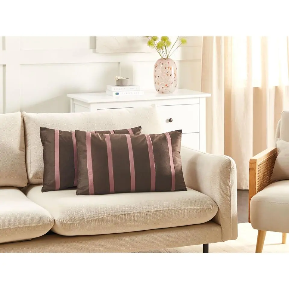 CRODYLINE - Sierkussen set van 2 - Bruin/Roze - 35 x 60 cm - Fluweel