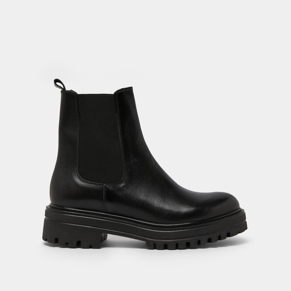 Boots à semelles crantées et élastiquesen cuir noir | AMANDINE
