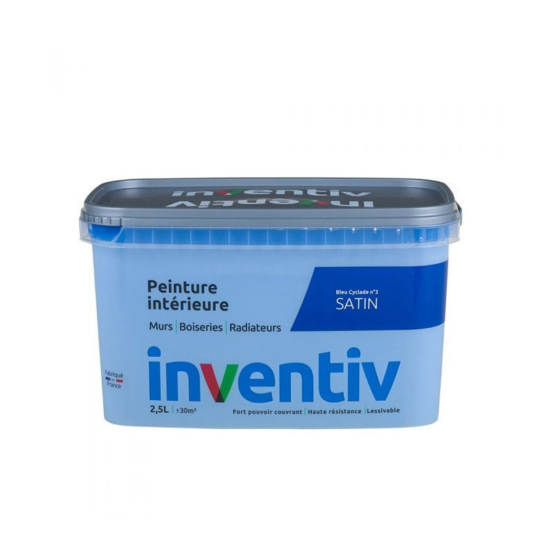 Peinture pour mur boiserie radiateur Bleu Cyclade n°3 satiné 2,5 L INVENTIV