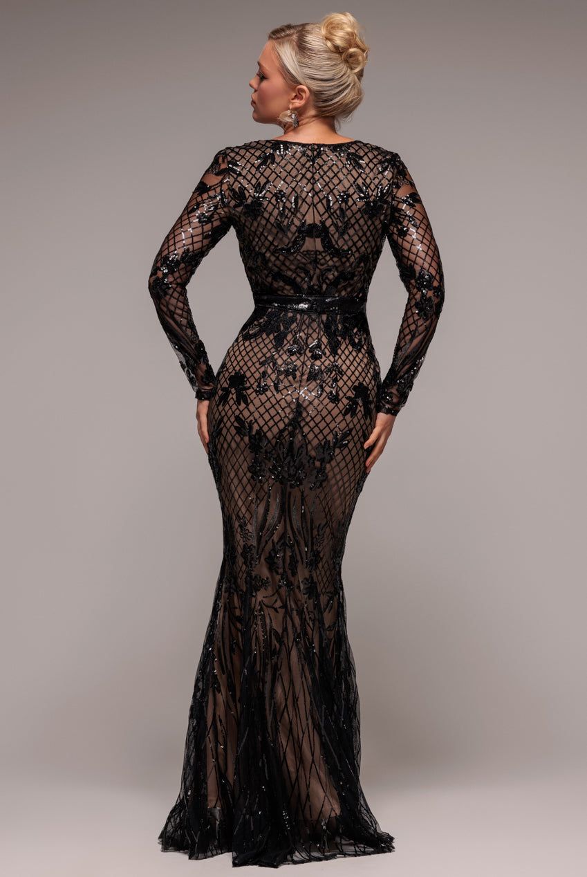 Goddiva Full Sleeve Sequin Evening Dress