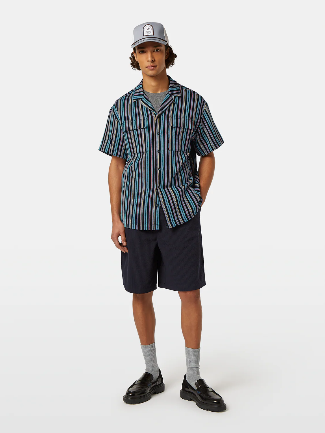 Striped Short Sleeve Relaxed-Fit Jacquard Shirt
