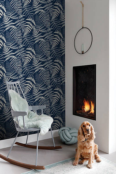ESTAhome papier peint fougères bleu indigo 53 cm x 10.05 m