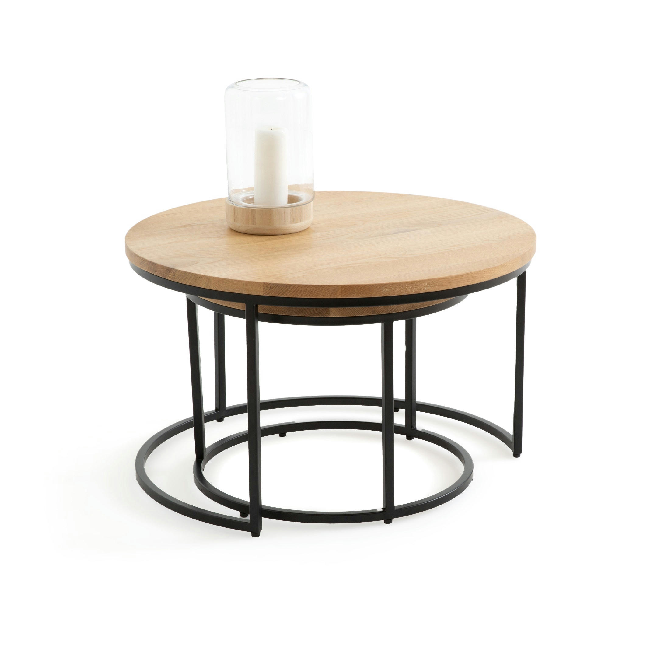 Lot de 2 tables basses gigognes en chêne, Vova