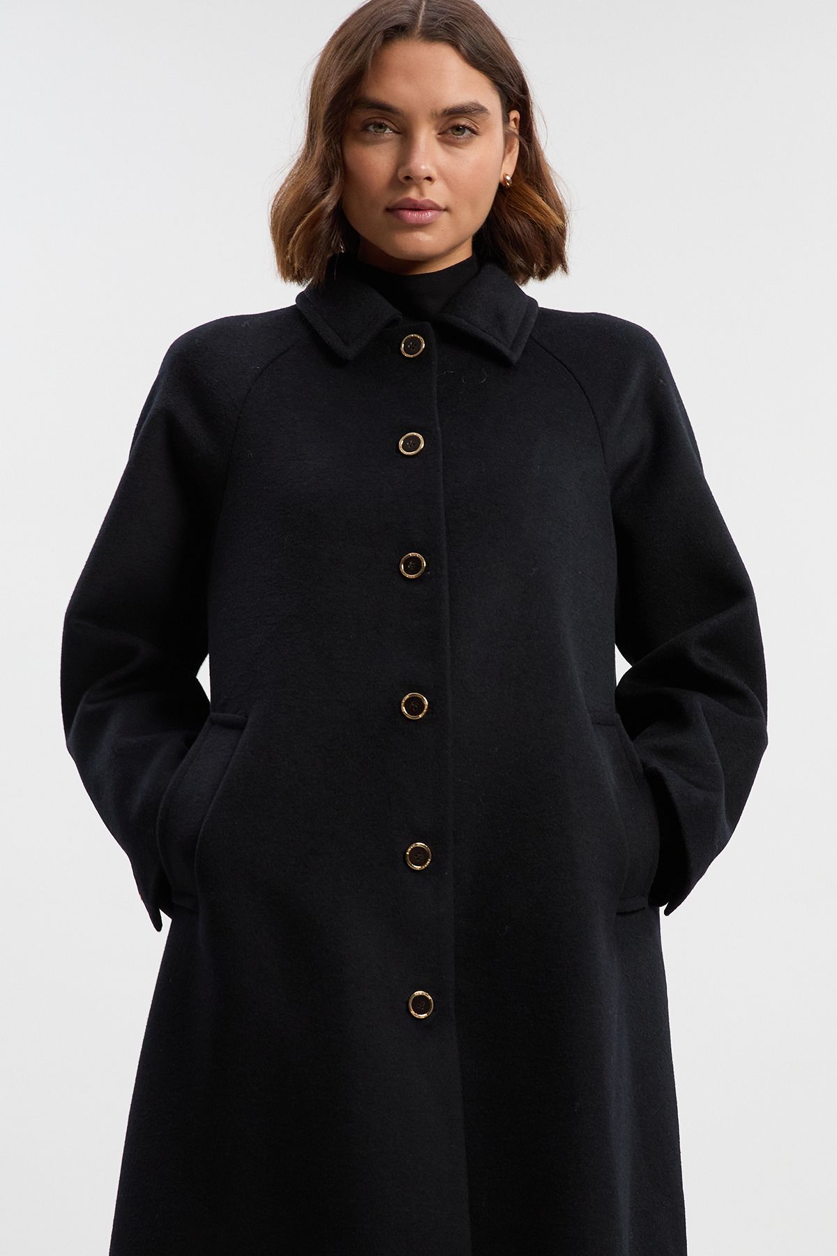 KarenMillen Brushed Wool Collared Tailored Midi Coat