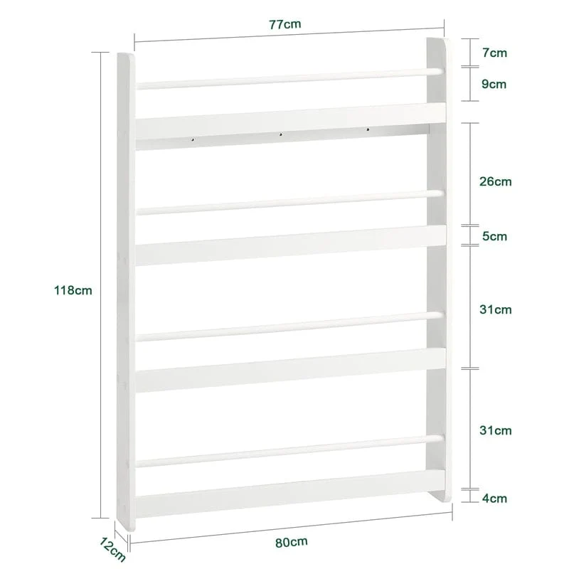 Haotian KMB08-W, Wall Mounted 4 Tiers Children Kids Bookcase Storage Display Rack