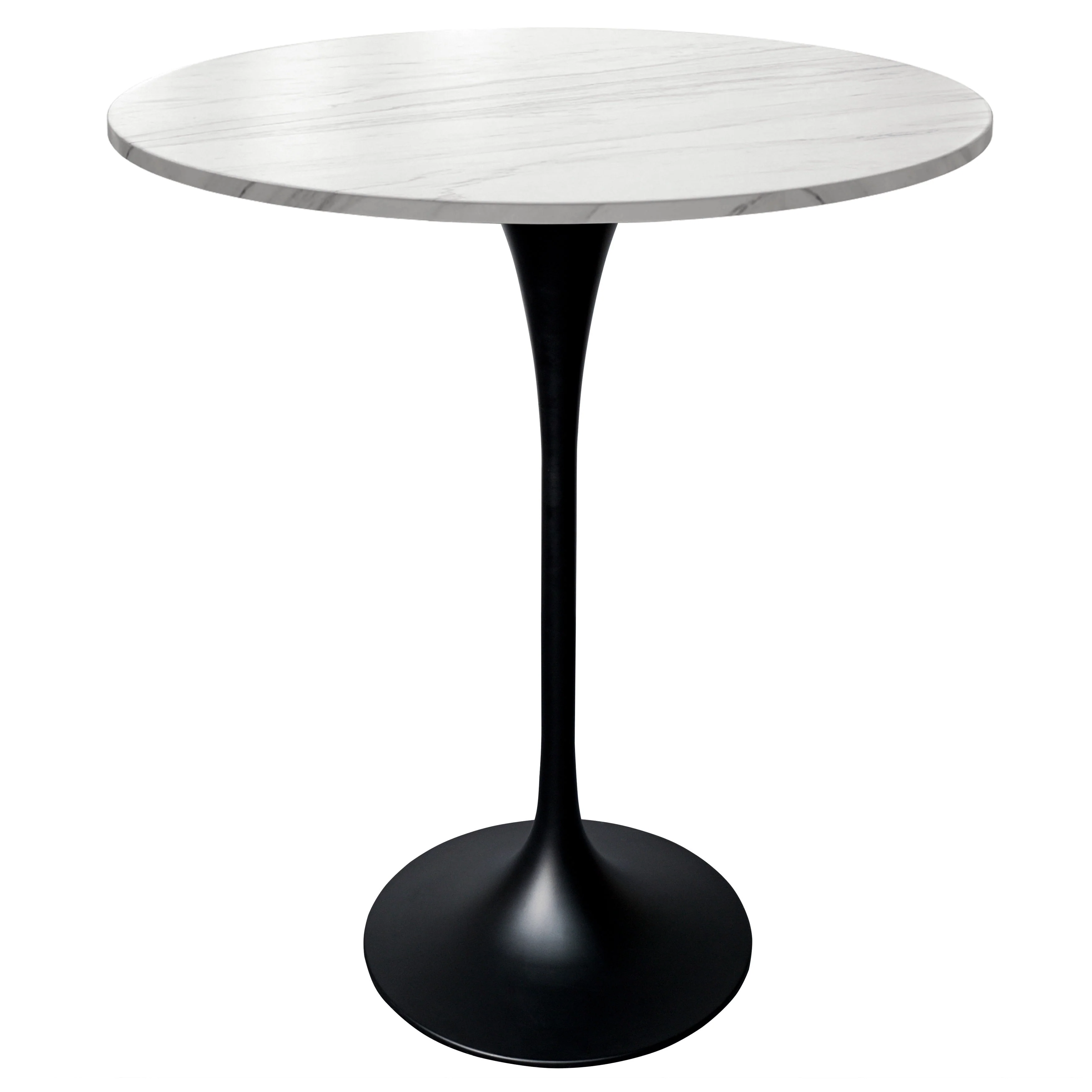 LeisureMod Verve 27 Bar Height Dining Table with Sintered Stone Round Top in Black Pedestal Base