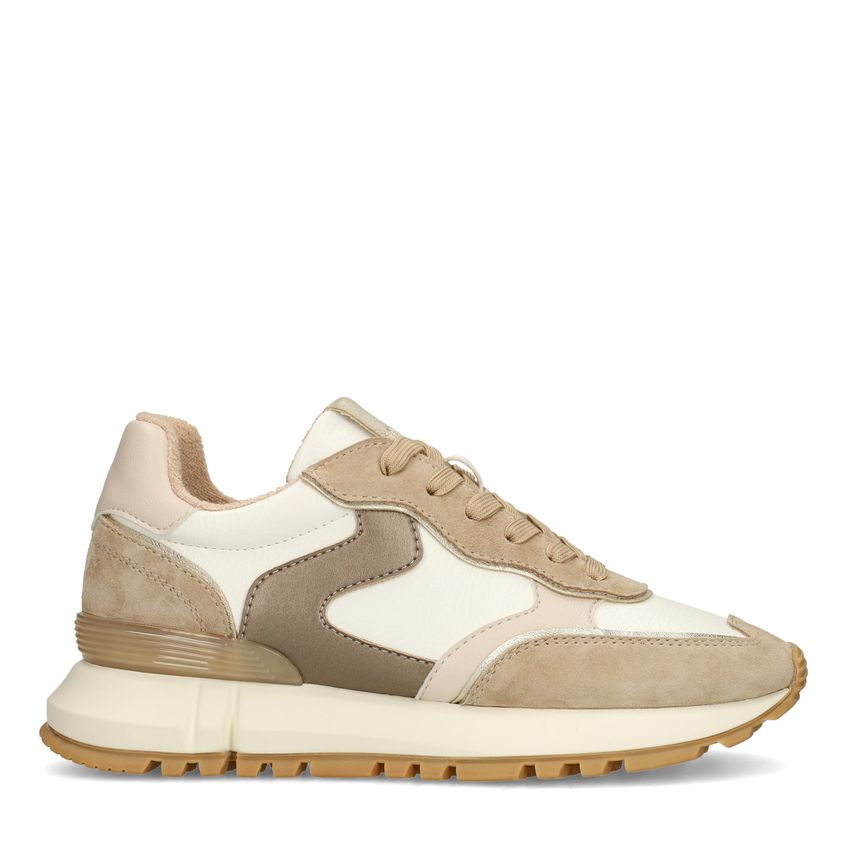 Manfield Witte leren sneakers met beige suède details