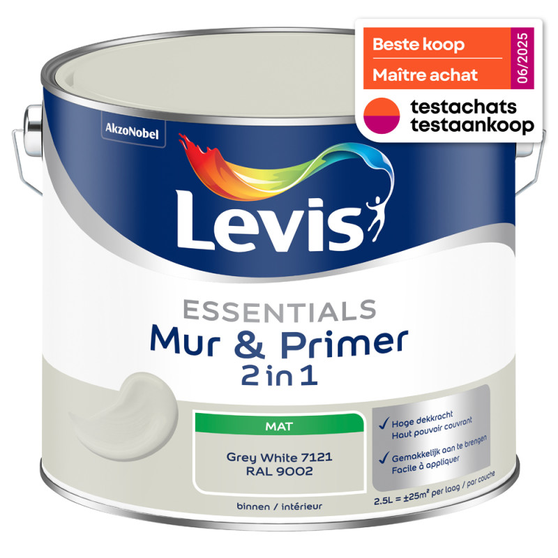 Peinture pour murs Essentials Mur & Primer 2-en-1 blanc gris 2,5 L