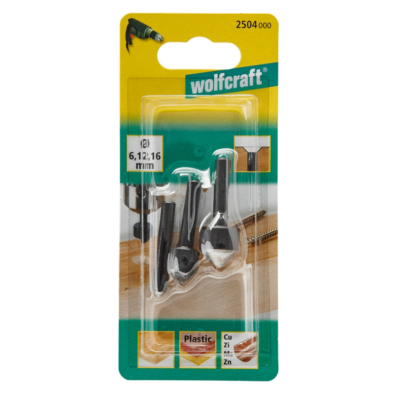 Set de fraisoirs 45° 3 pièces WOLFCRAFT