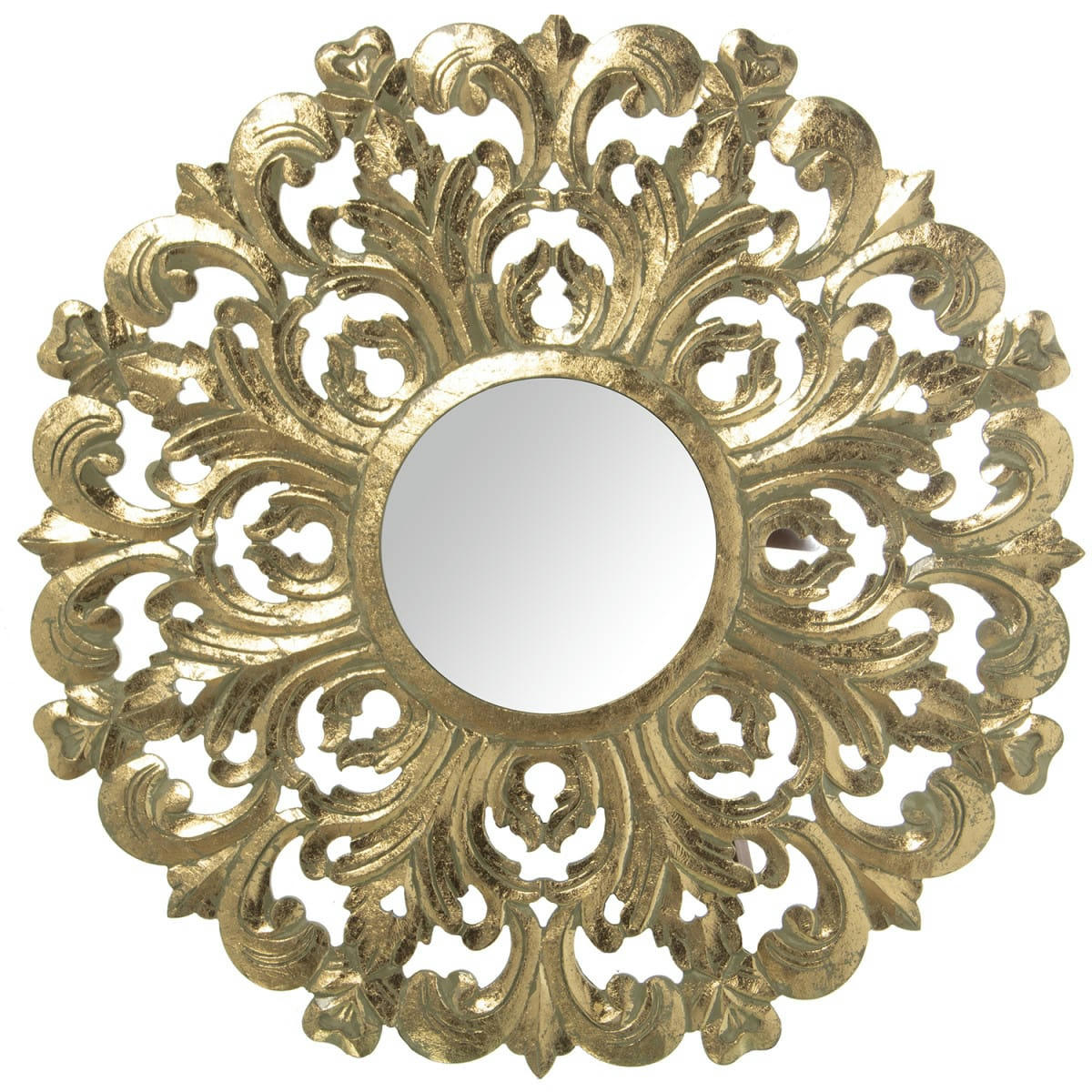 - Miroir mural rond en bois taillé doré D90cm