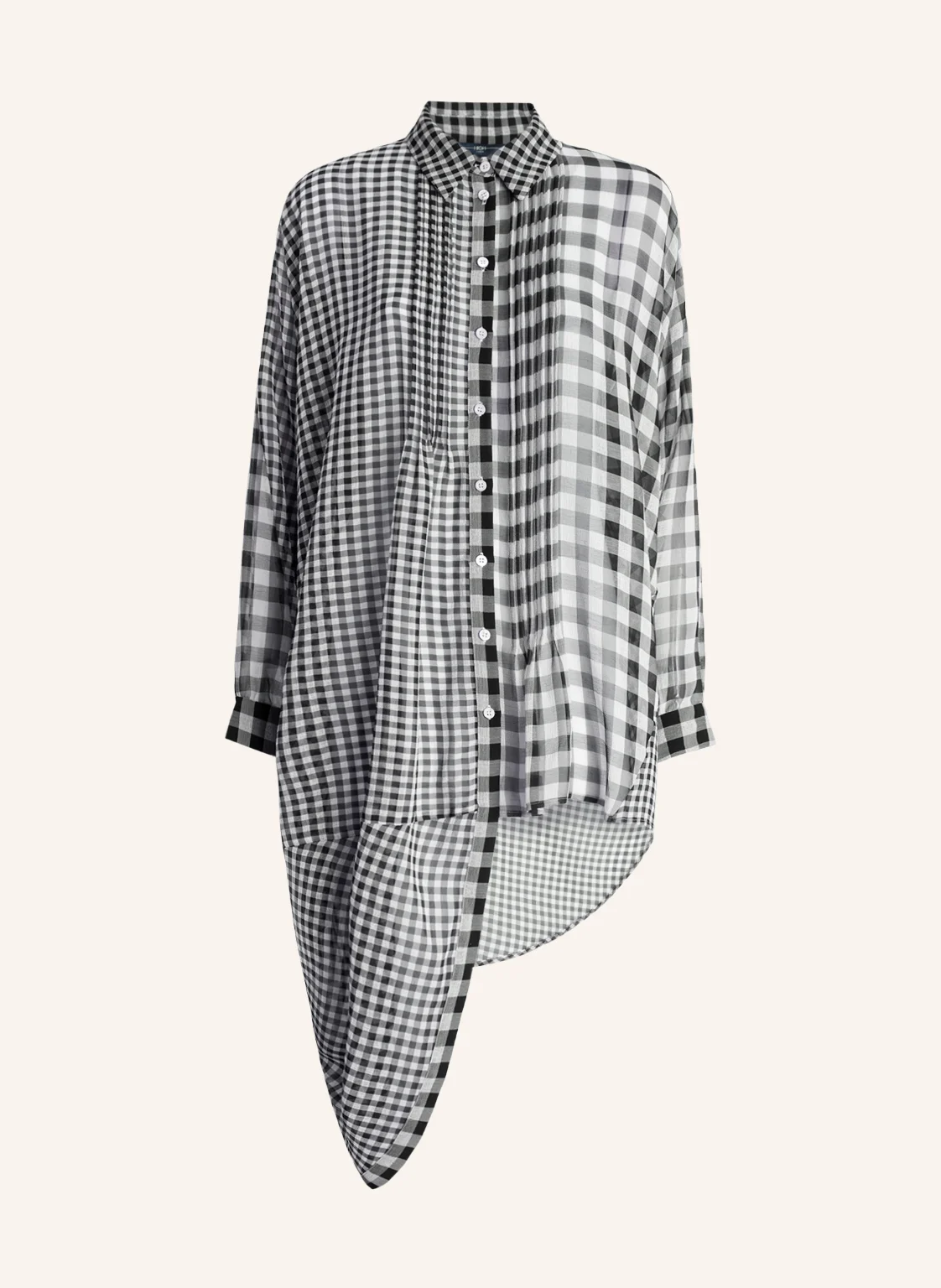 HIGH MUSKET - Asymmetrische Tunika aus schwarz-weißem Karo-Chiffon﻿