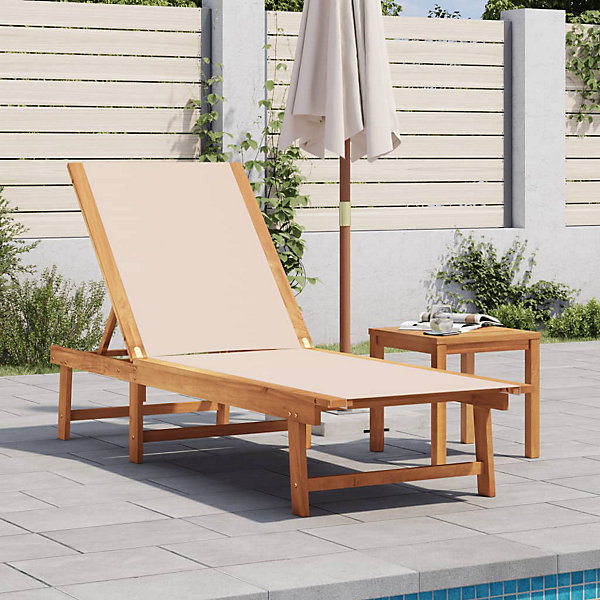 Chaise longue crème bois d'acacia solide et textilène vidaXL