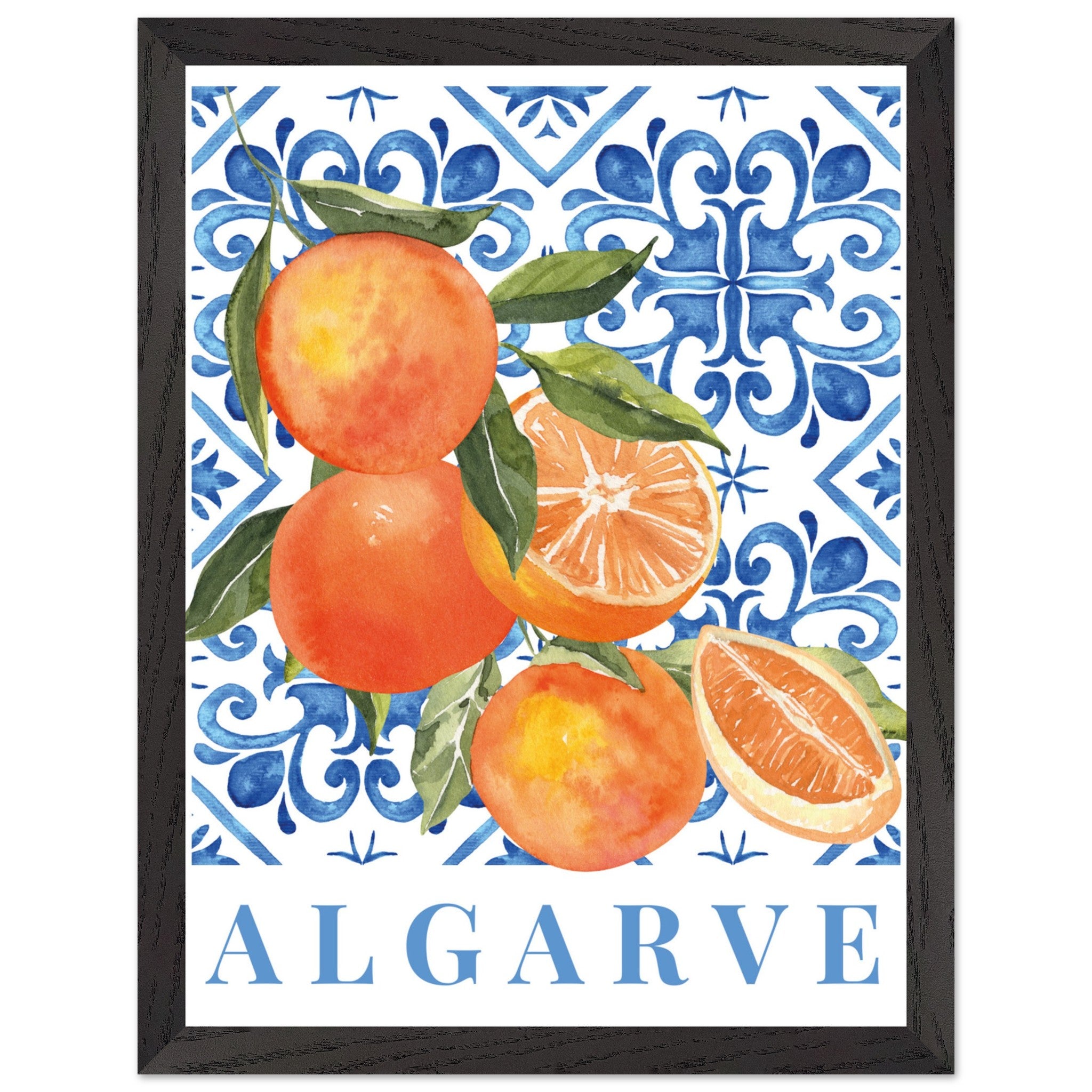 Artfulprints Poster met Lijst Fruits - Orange tree in Seville  - 30x40 cm - Blauw