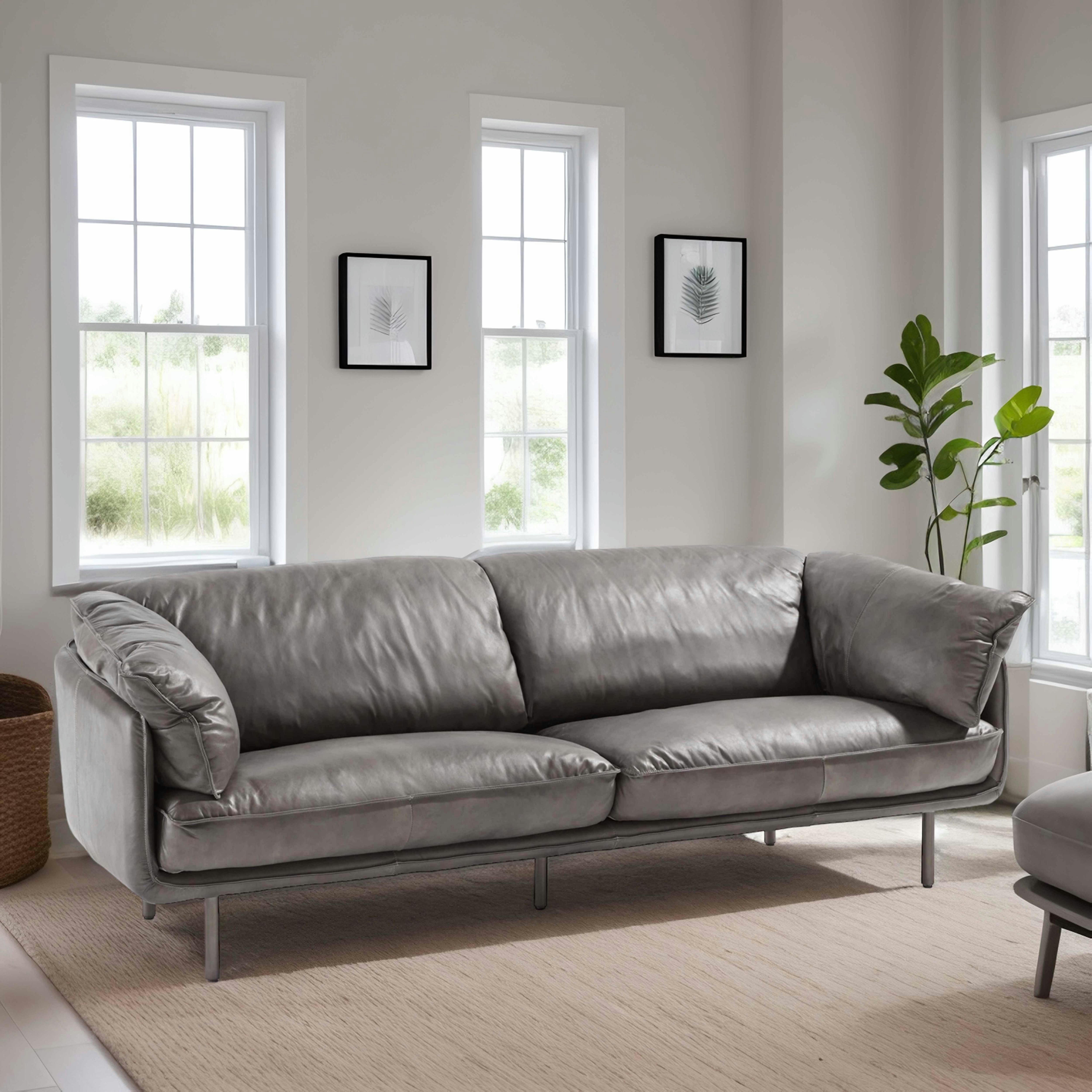 FREYA - Canapé en cuir 3 places gris