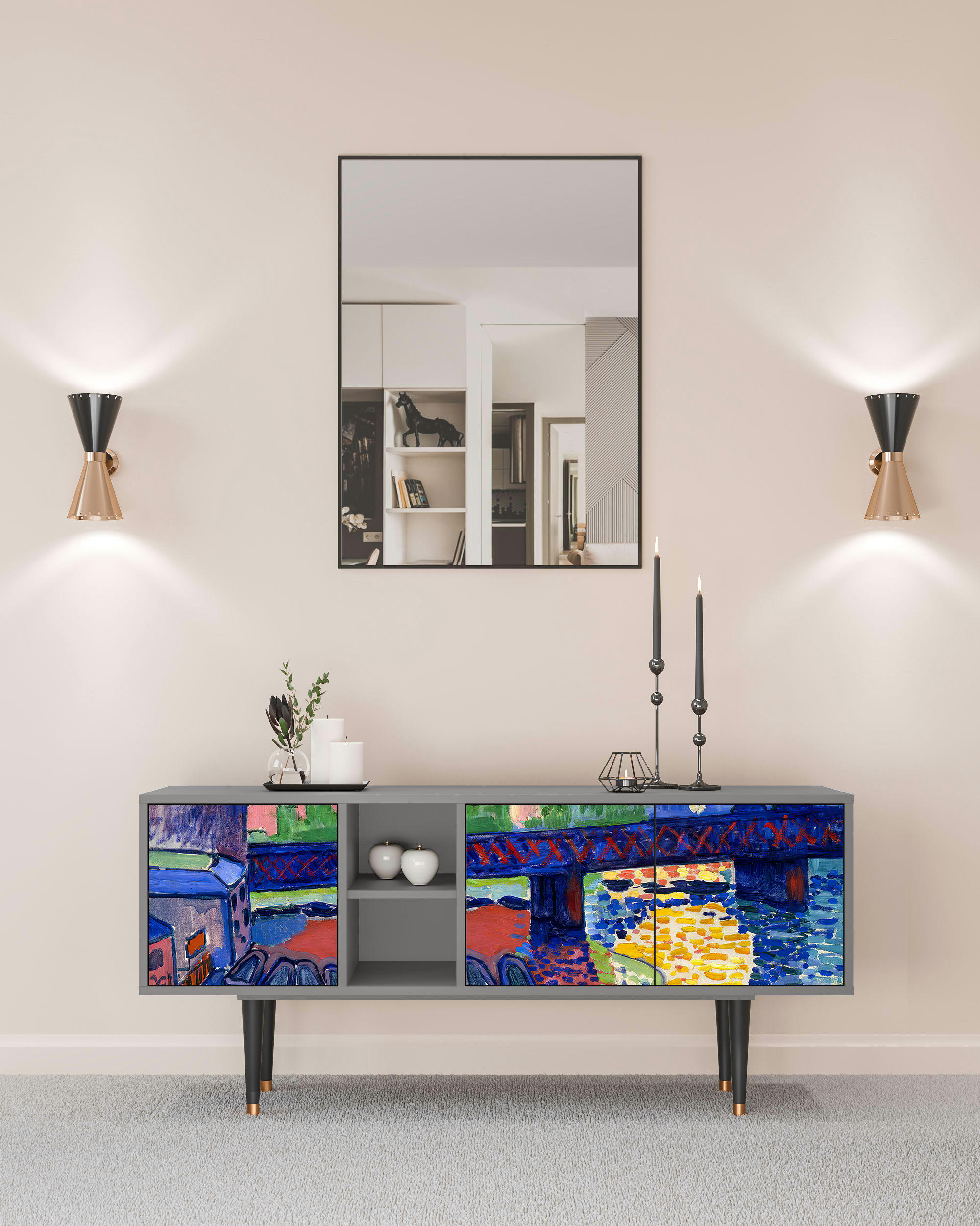 CHARING CROSS BRIDGE BY ANDRE DEAIN - Meuble TV  multicolore 3 tiroirs L 150 cm