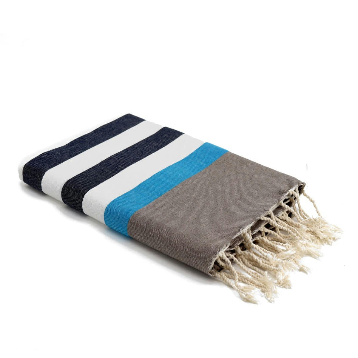 ARCACHON - Fouta tricolore coton  100x200 bleu jean / bleu azur