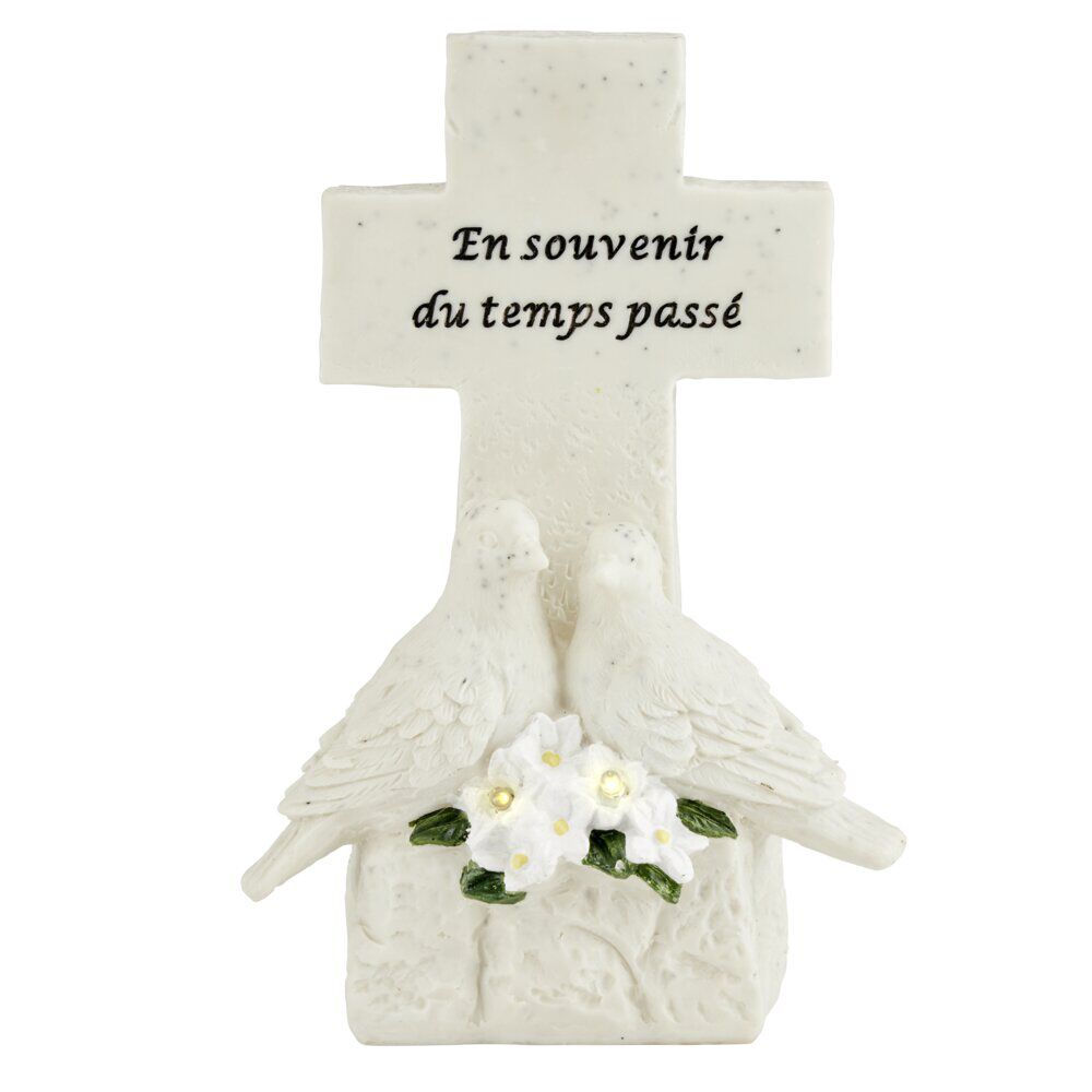 Décoration funéraire solaire forme croix solaire avec colombes H15,5cm
