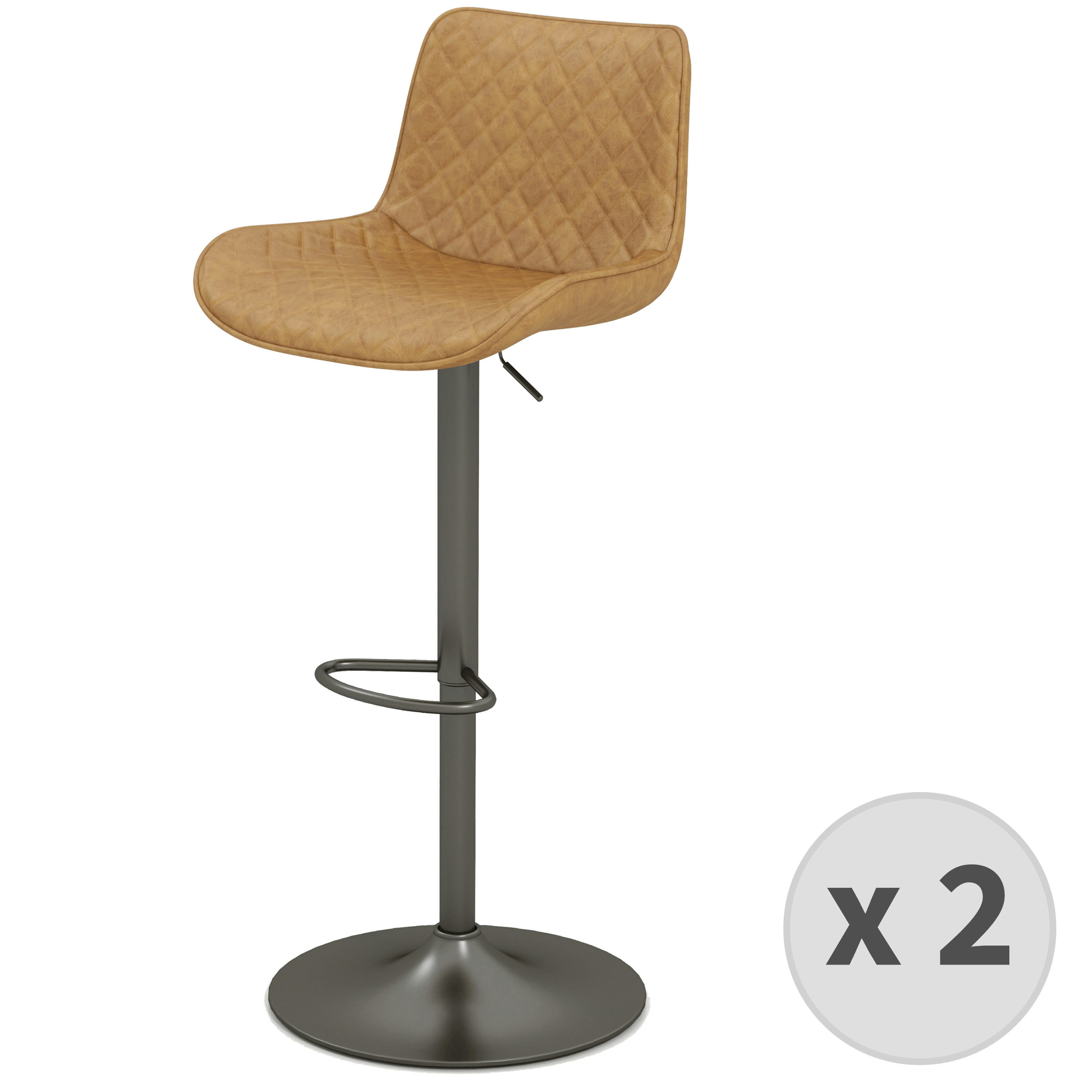DINO - Tabouret de bar en cuir synthétique Camel-gris bronze (x2)