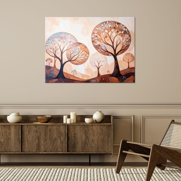 Feeby Obraz nowoczesny do salonu, Drzewa Abstrakcja Pejzaż Beżowy 60x40