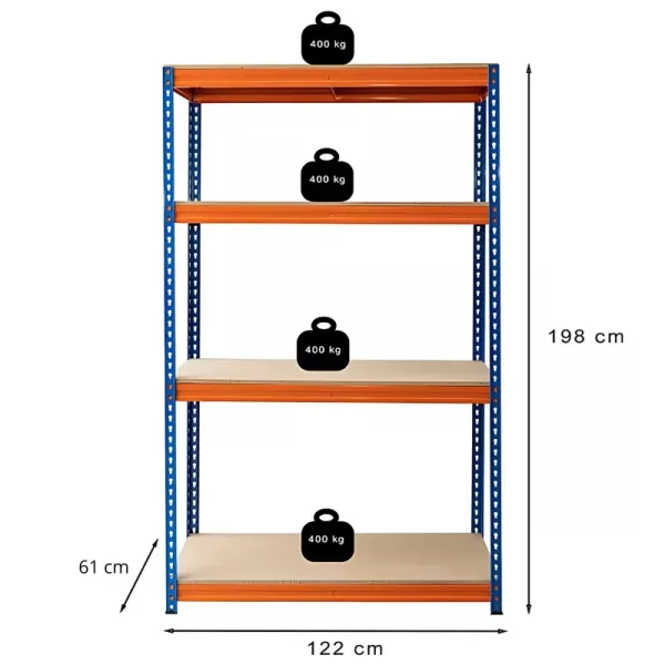 Regał magazynowy metalowy 198x122x61 z 4 półkami 1600kg