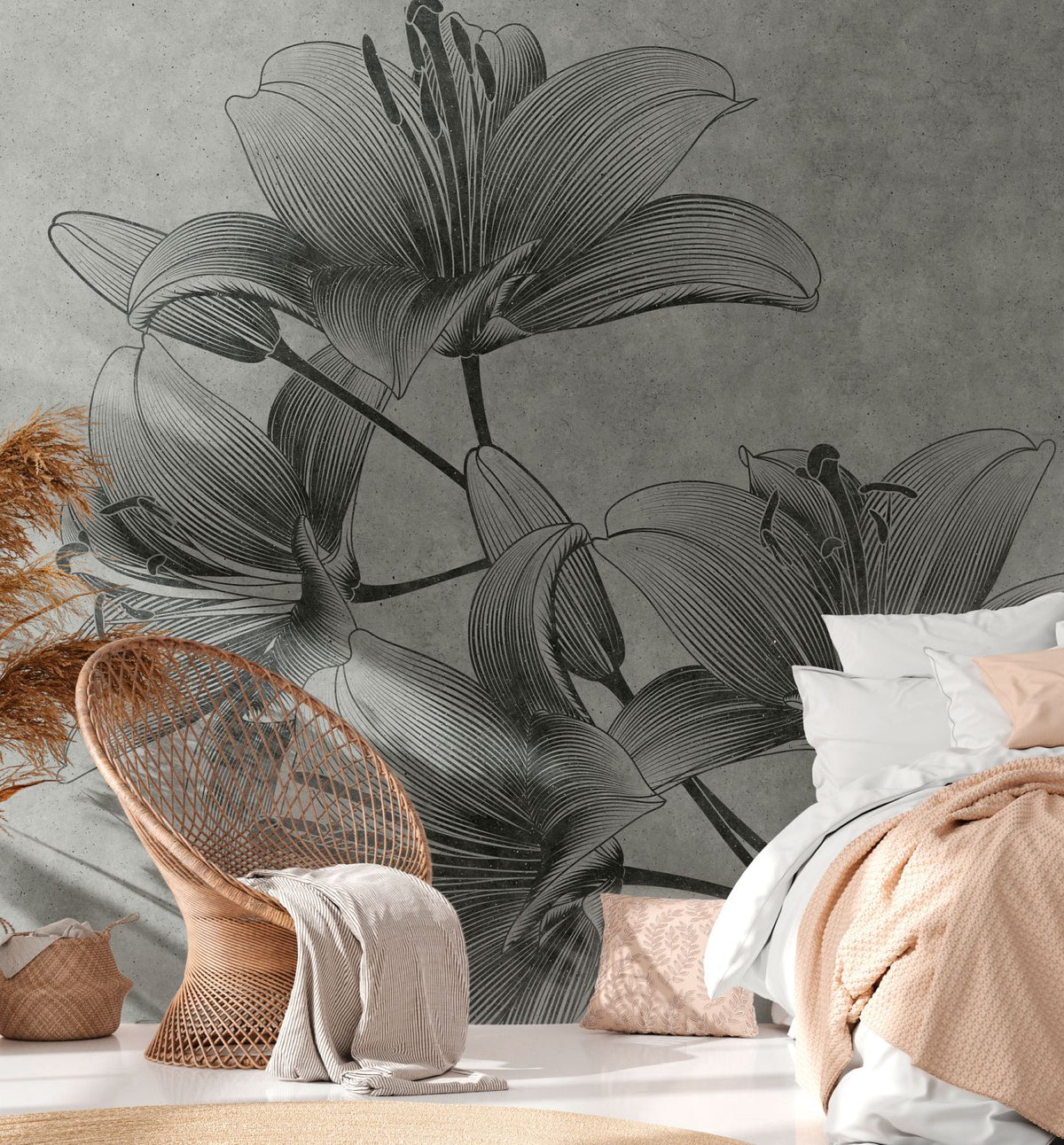 One Wall one Role fotobehang bloemmotief grijs - 371 x 280 cm - AS-382781