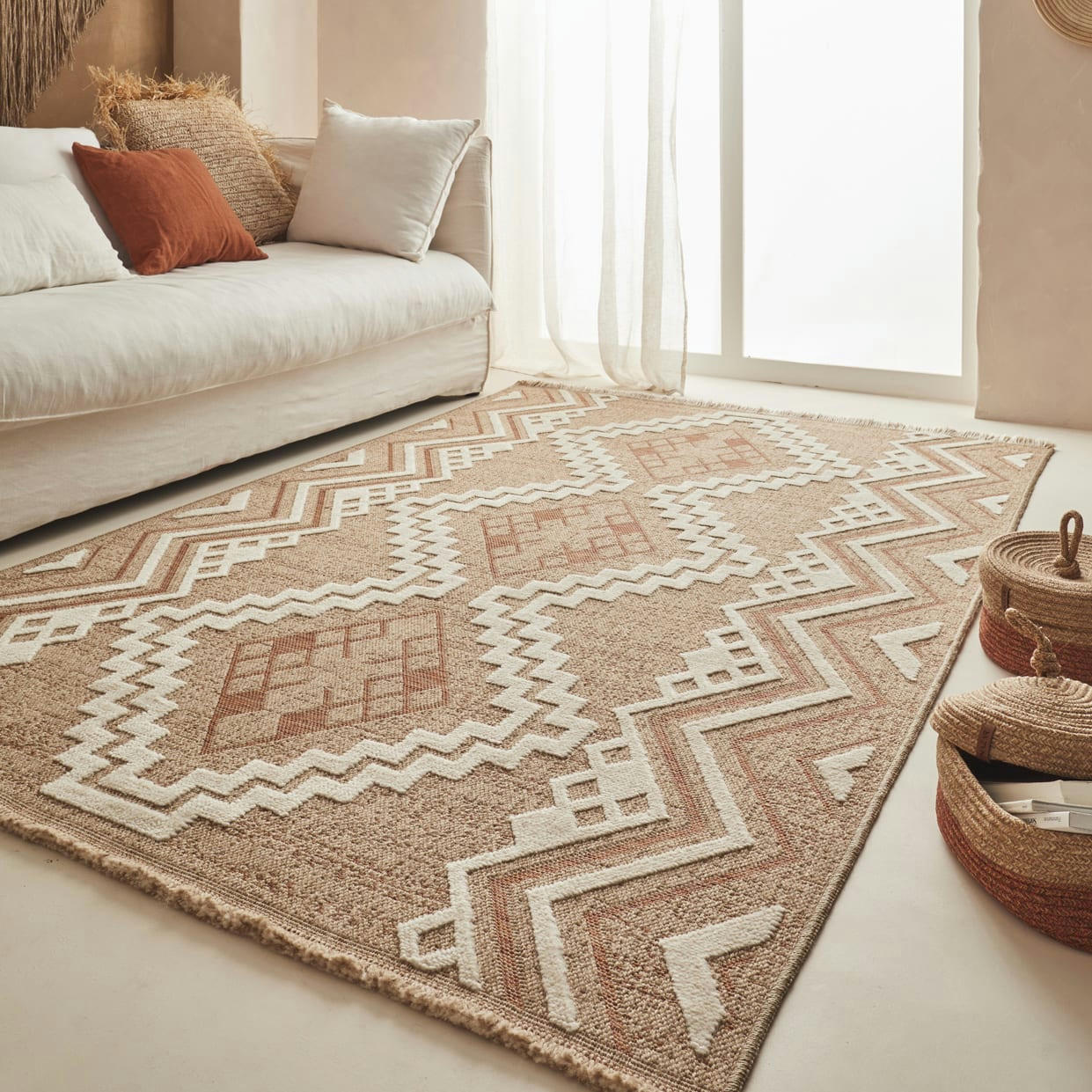 TULUM - Tapis intérieur et extérieur aspect jute ethnique terra - 120x170