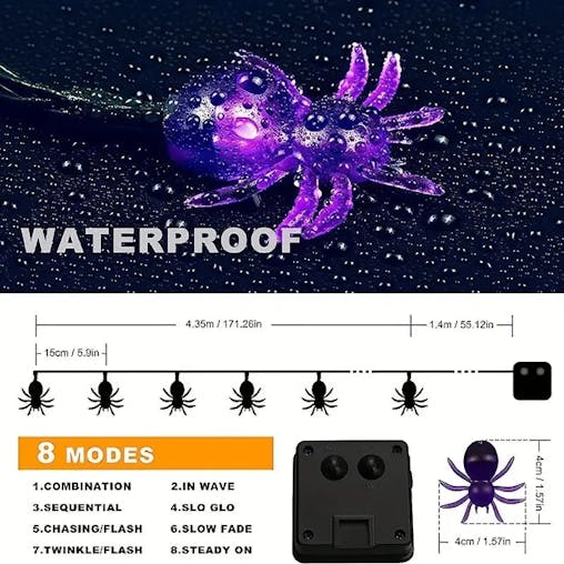 NNETM Solar-Powered Spider String Lights for Spooktacular Nights