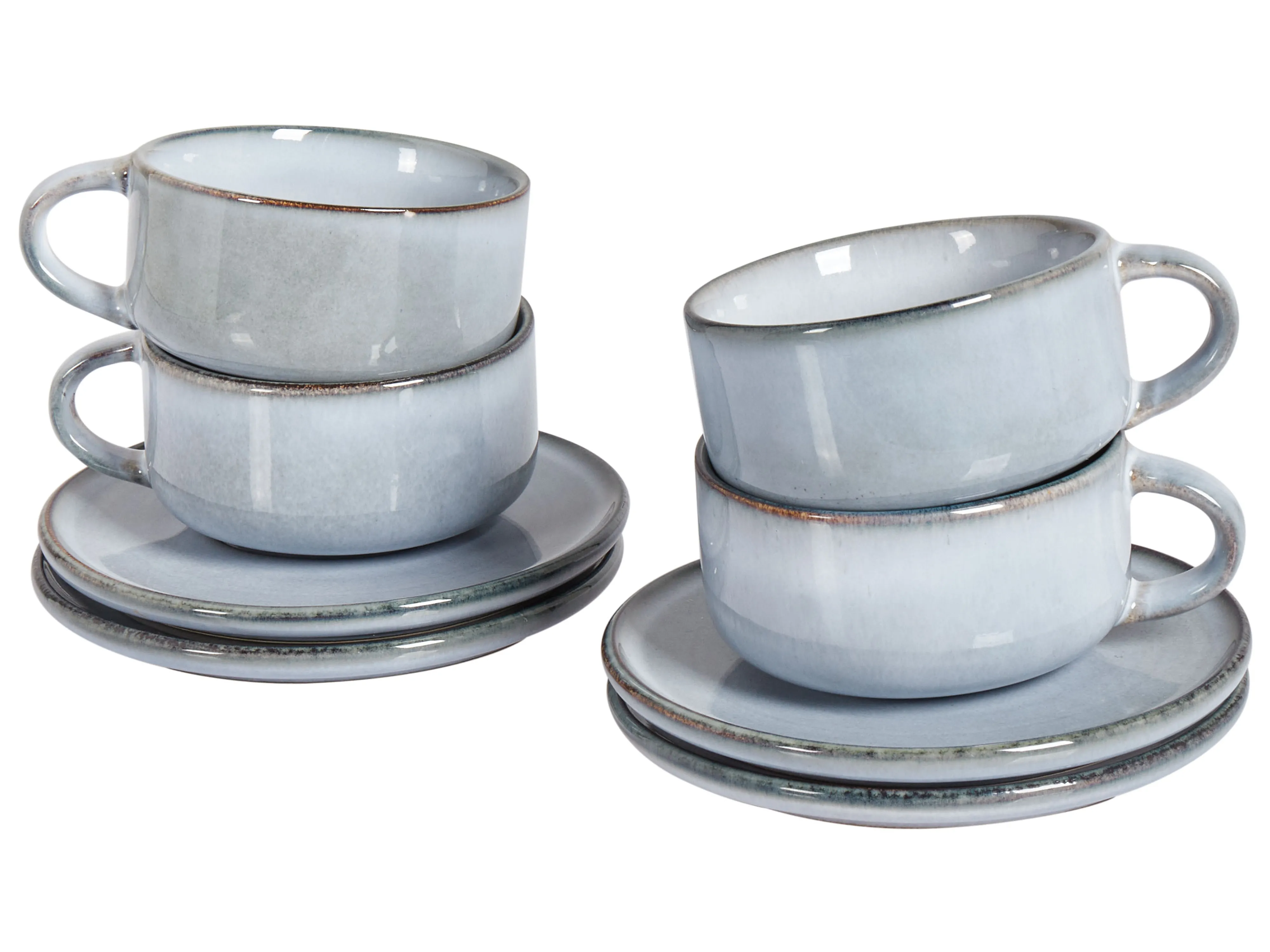 Set of 4 Cups with Saucers JUNIPER Stoneware Light Blue