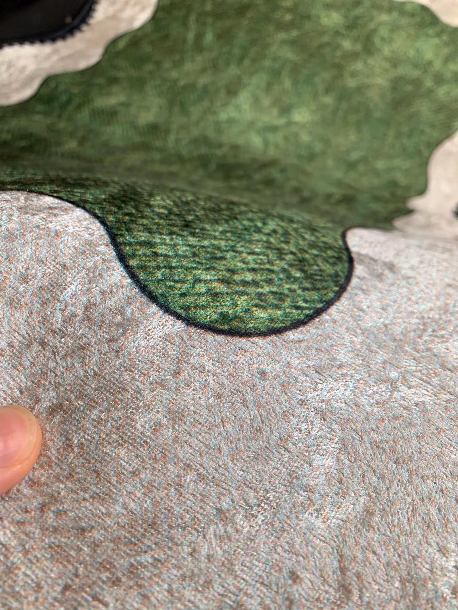 Scalloped Edge Bath Mat Set, Green Beige Wavy Boho Bathroom Rugs