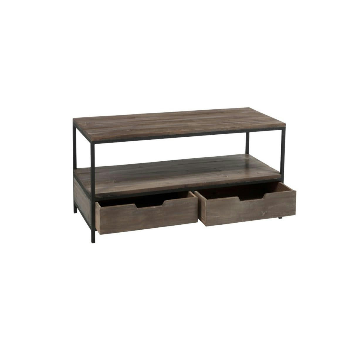 ALEXIA - Table basse bois et métal avec tiroirs