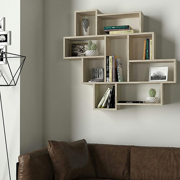 Etagère murale design 9 niches effet travertin MARFA