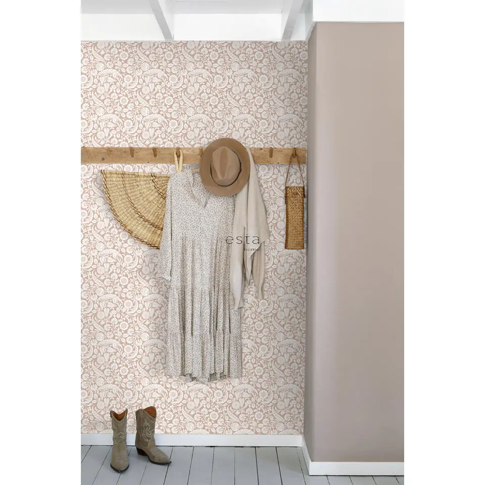 ESTAhome behang bloemmotief terracotta roze - 53 cm x 10.05 m