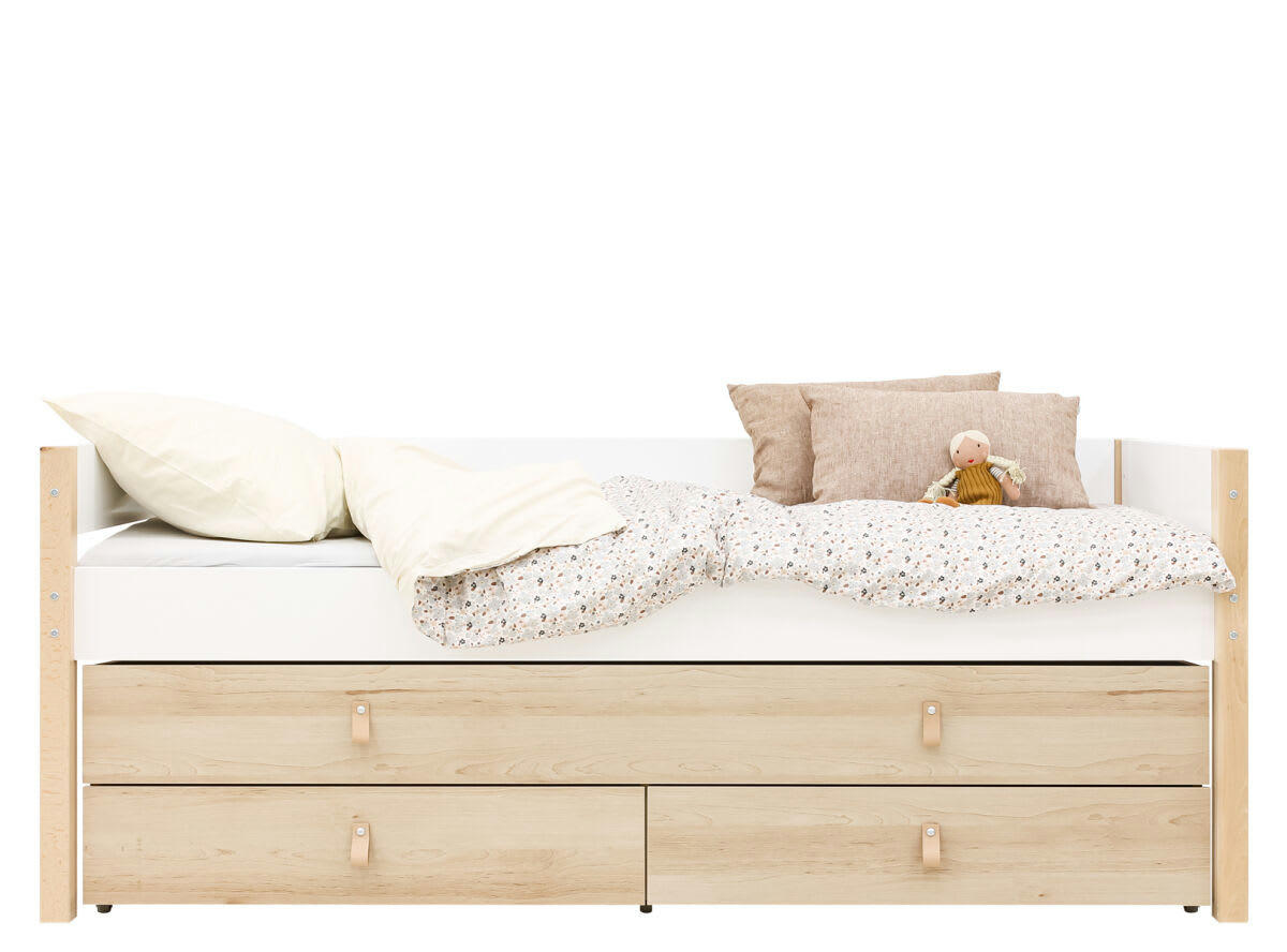 LUCAS - Lit compact 90x200 avec unité de couchage et de rangement en MDF et hê