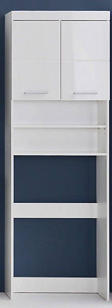 Meuble de salle de bain mélaminé emplacement lave linge. Blanc brillant. L-H-P : 63 - 187 - 24 cm.
