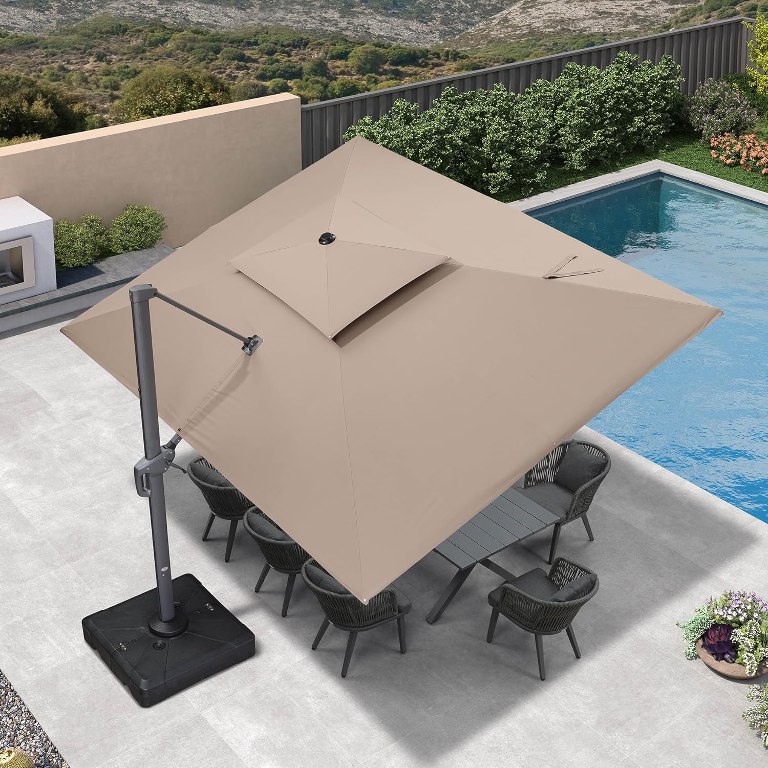 PURPLE LEAF 10' X 13' Cantilever Outdoor Umbrellas Large Patio Umbrella Hanging Double Top Rectangle Offset Umbrella with 360°Rotation Tilting Umbrella Outdoor Patio Taupe