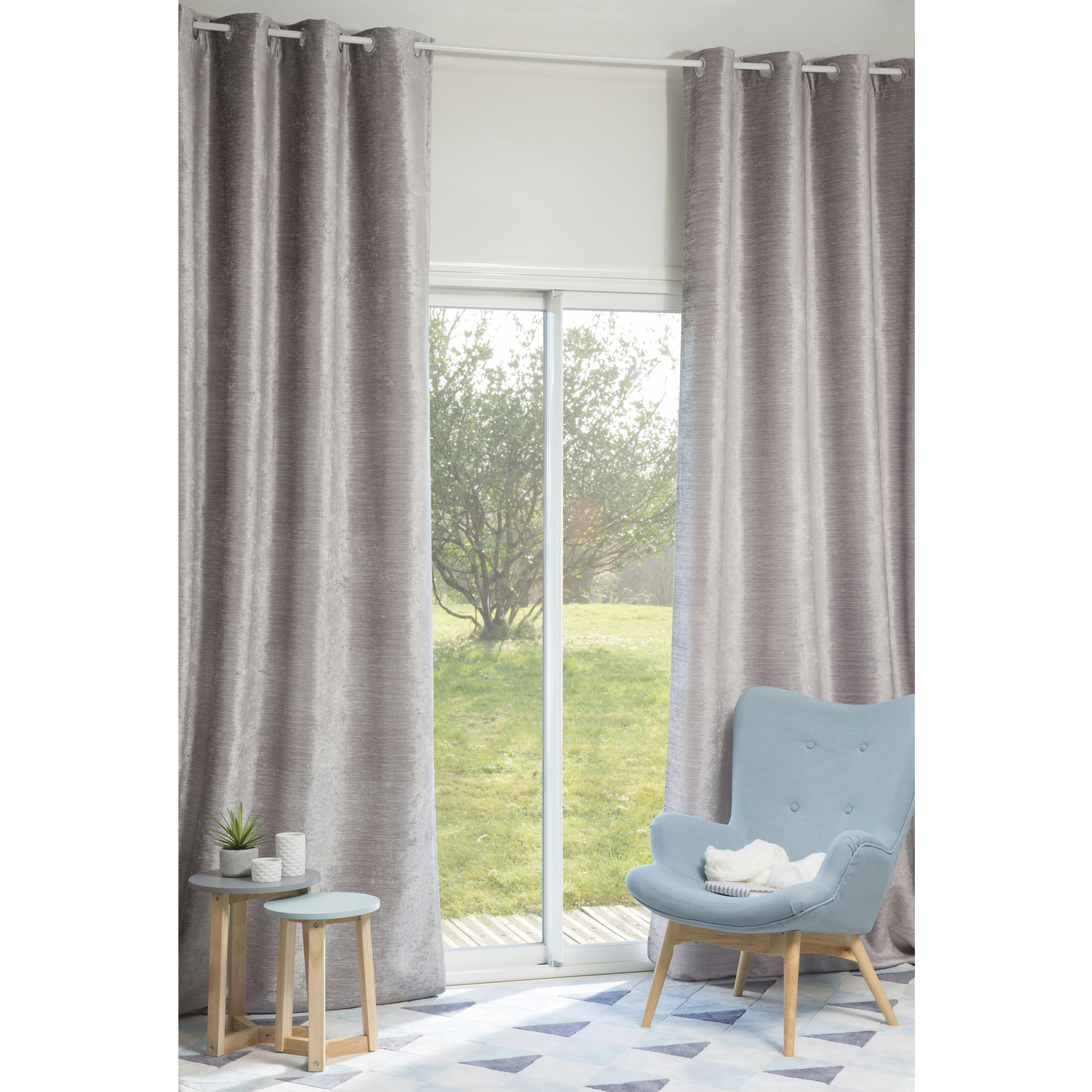 - Rideau à œillets en velours gris à l'unité 140x300