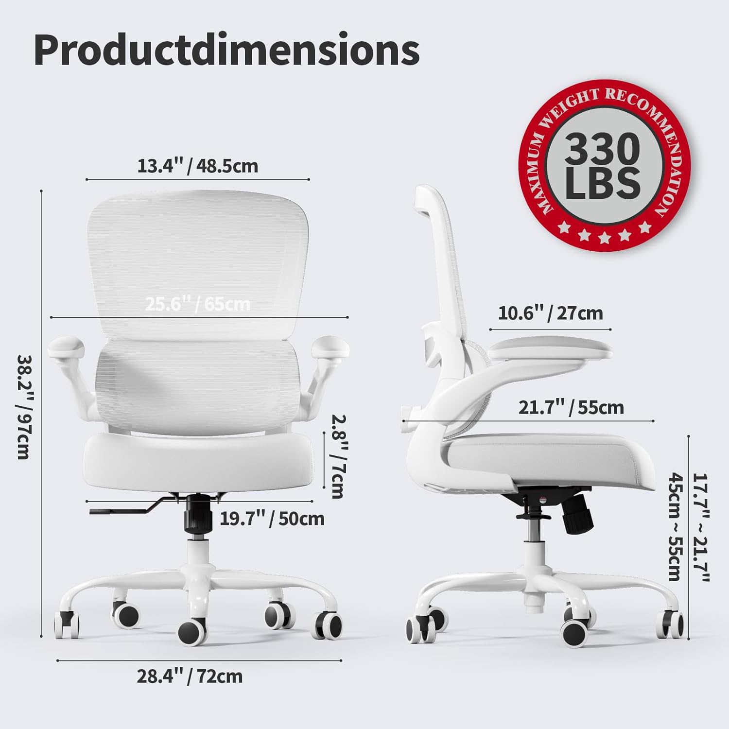 TRALT Office Chair - Ergonomic Desk Chair with Adjustable Lumbar Support, Mesh Computer Chair, Executive Chairs for Home Office Comfortable Lumbar Support (Cloud White)