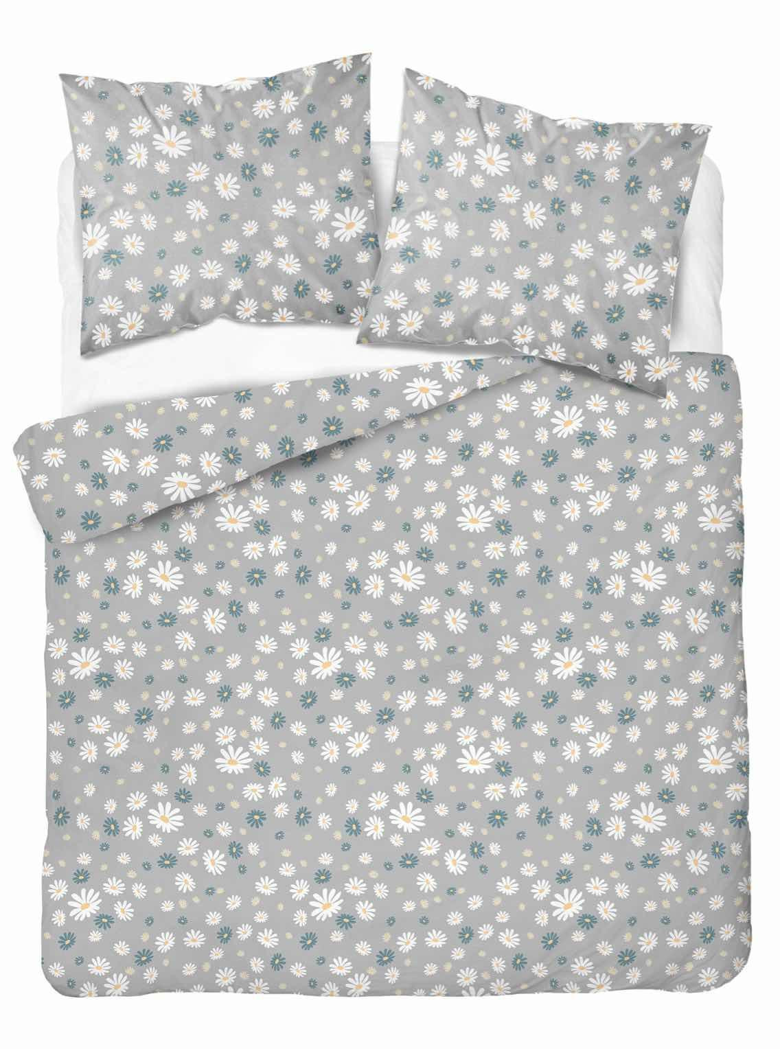 Pościel 220x200 Szara w stokrotki kwiatowy wzór, 100% bawełna - Soft Meadow