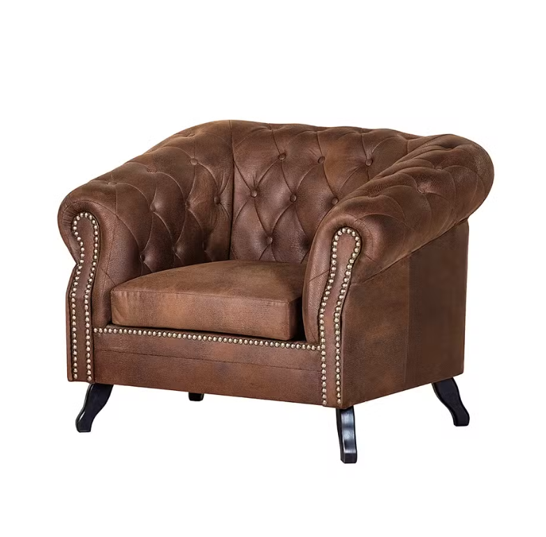 Ropez Chesterfield Fotel Pikowany Glasgow zamsz brązowy