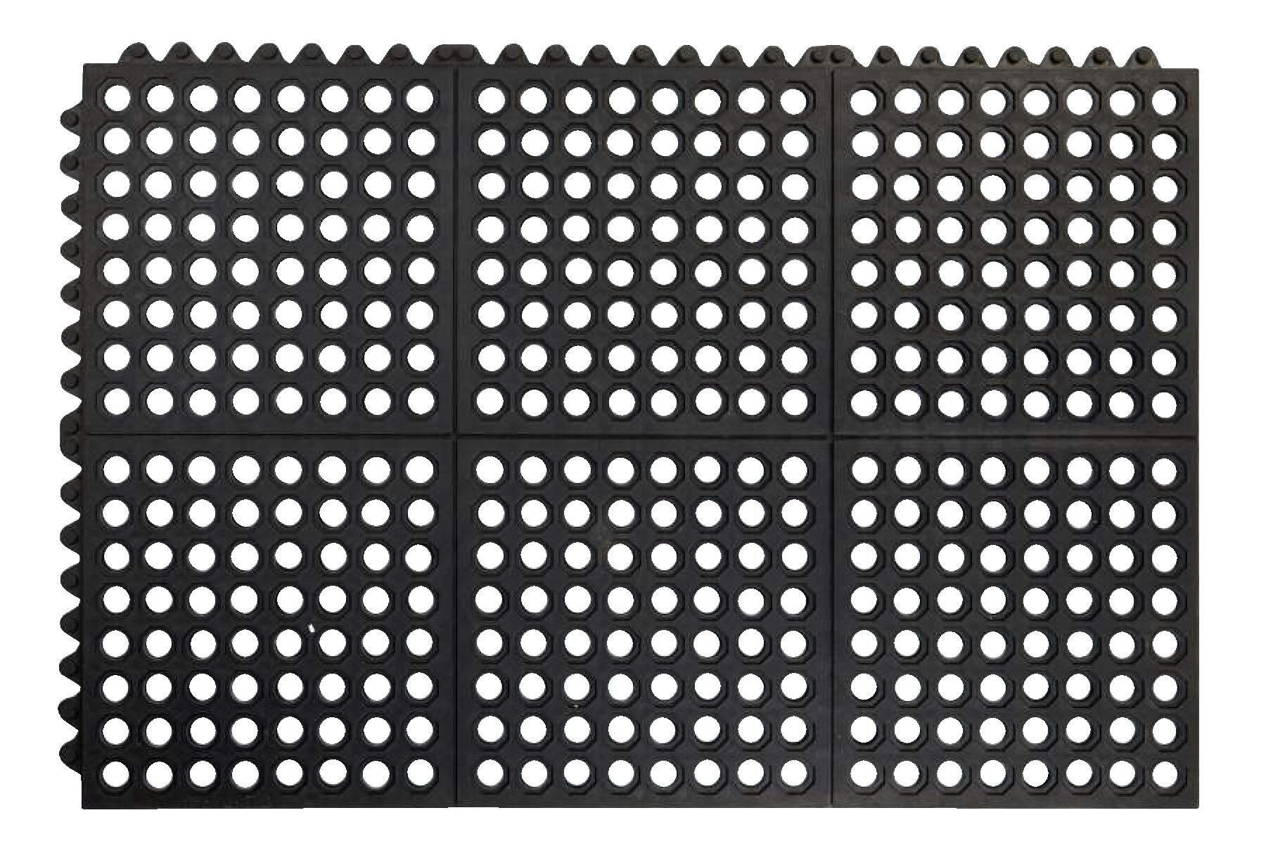 For Living Hex Tile Indoor/Outdoor Rubber Mat, Black, 24-in x 36-in