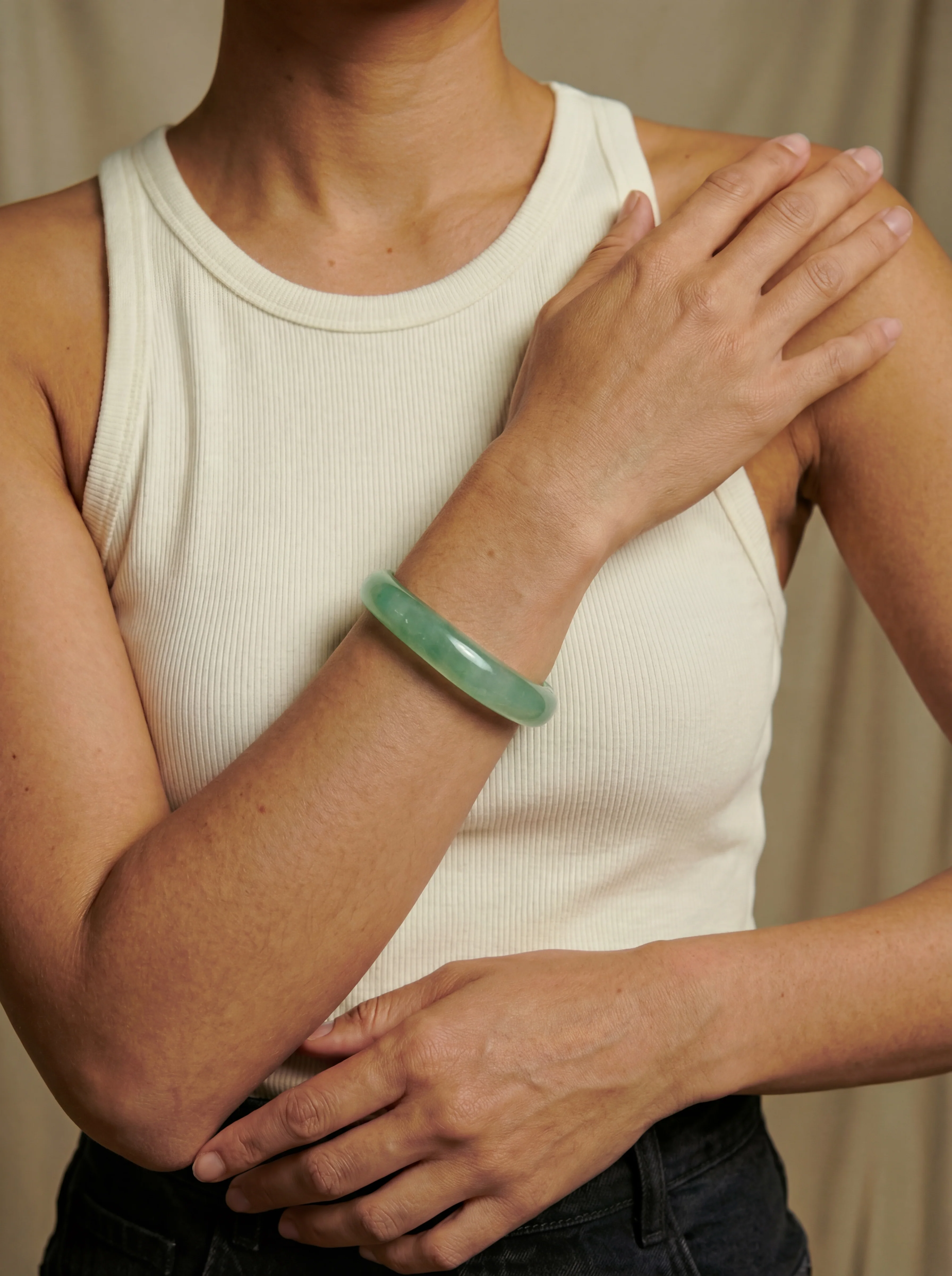 Silk Collection | Agave — Classic Cyan Jade Stone Bangle